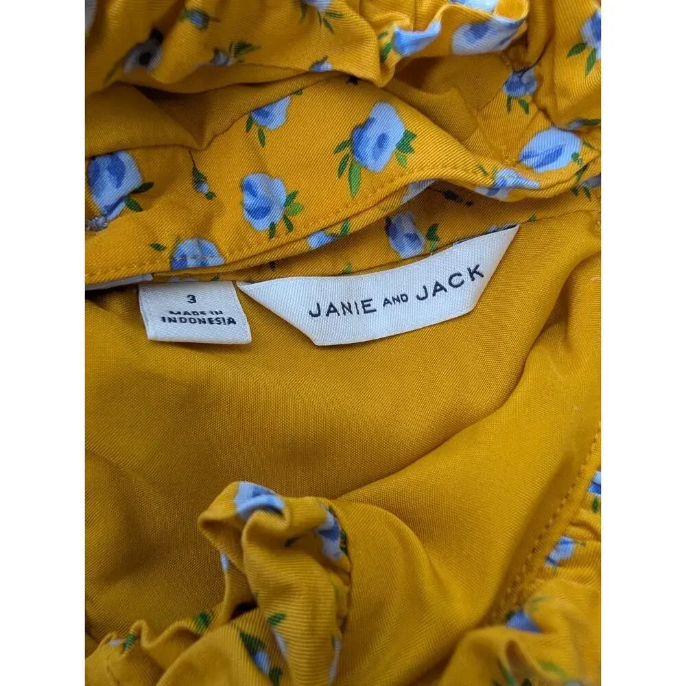 Janie And Jack Girls Floral Ruffle Trim Jumpsuit Sz‎ 3 Sun Shower Floral Yellow